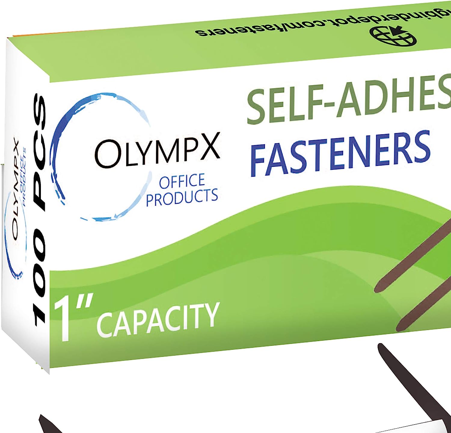 OLYMPX 100 Pcs of 1” Capacity Premium Self Adhesive Prong Paper Fastener Bases, 2.75 Inch Center for Paper File Clip Folder Accessories, 100 per Box - Image 6